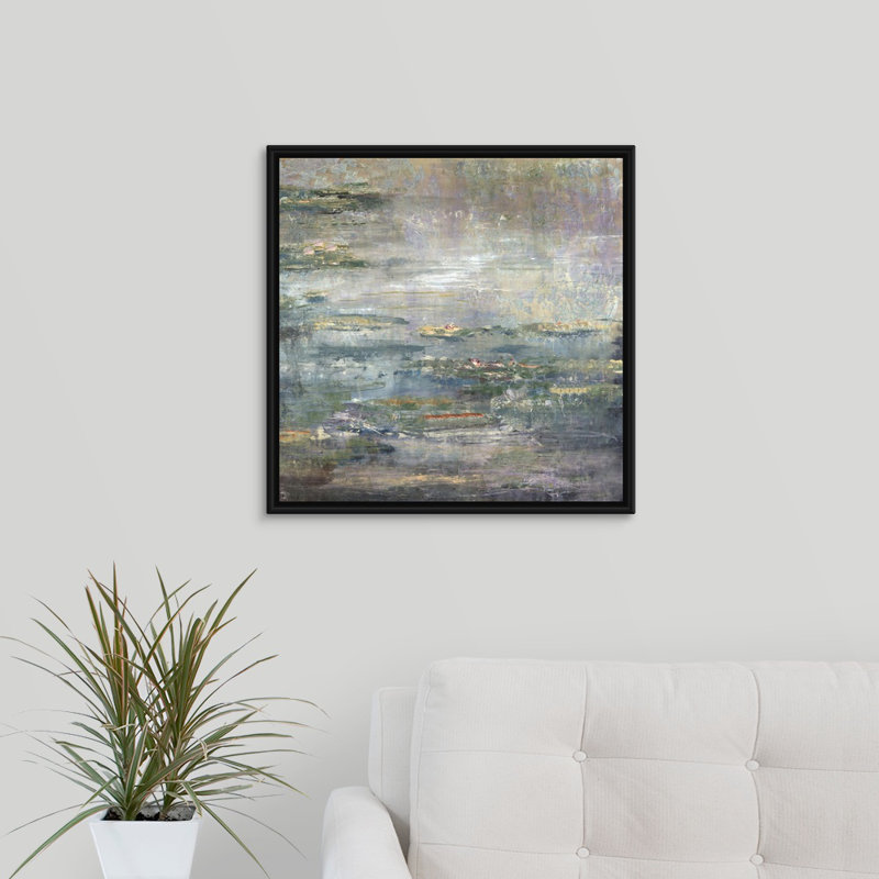 «Twilight Lilies II», peinture sur toile, Cadre flottant noir, H 25,7 po x l 25,7 po x P 1,75 po