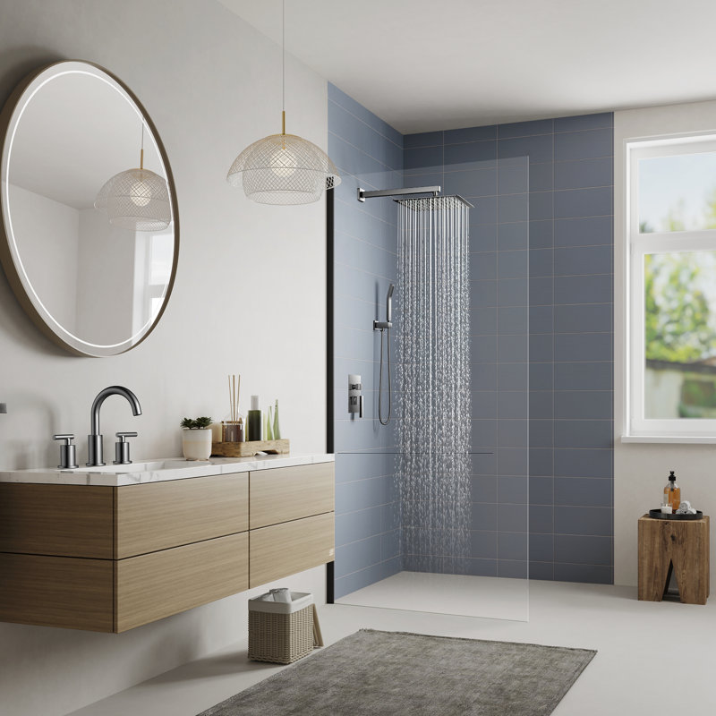 Système de tête de douche à pluie murale 12 po avec robinet et corps de robinet brut, Chrome