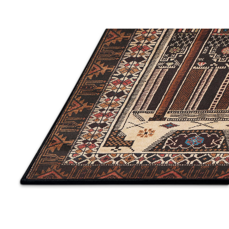 Tapis traditionnel de chocolat/chocolat foncé/beige, Rectangle 2 pi x 3 pi
