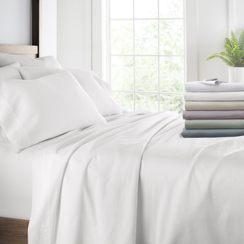 Queen White Solid Cotton Sateen Sheet Set