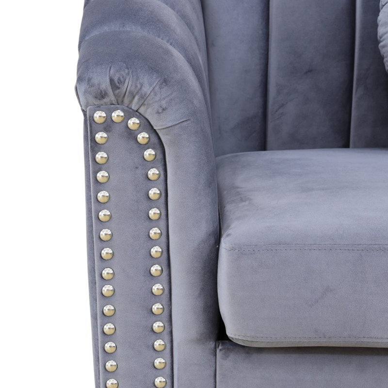 Mikole Upholstered Sofa, Gray Velvet, 31" H x 75" W x 31" D