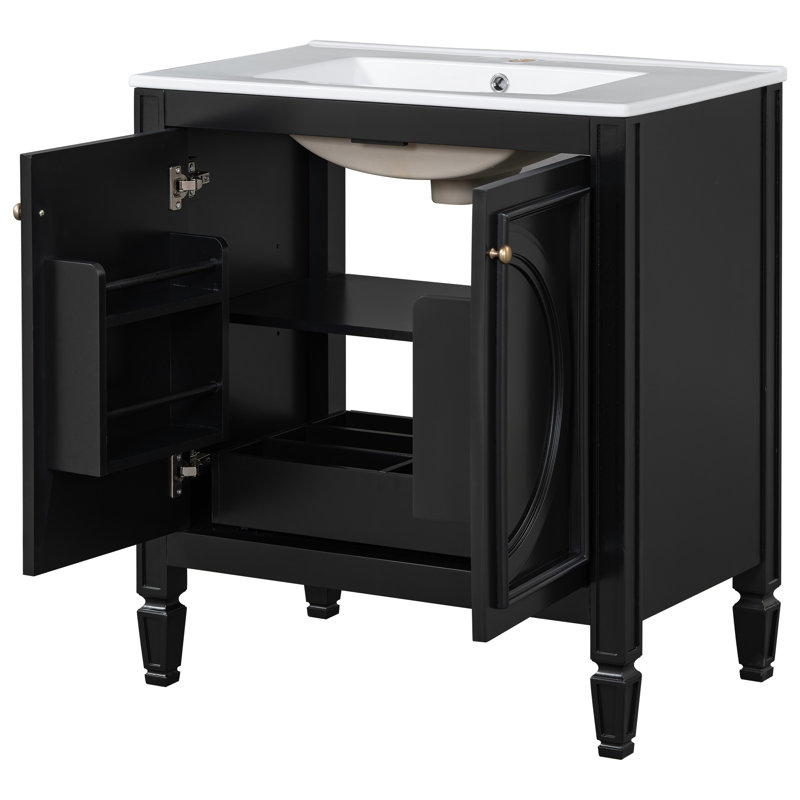 Meuble-lavabo simple 30 po avec comptoir en céramique, Noir, noir, noir, noir
