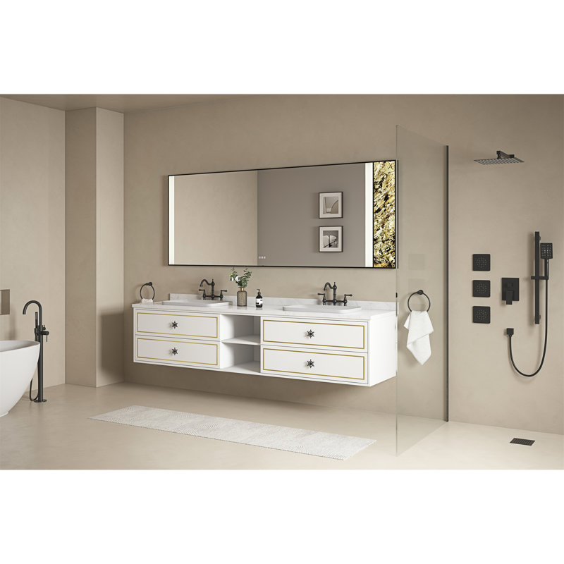 Miroir de salle de bain à DEL avec miroir rétro-éclairé, 84 po x 36 po , Noir mat / vert