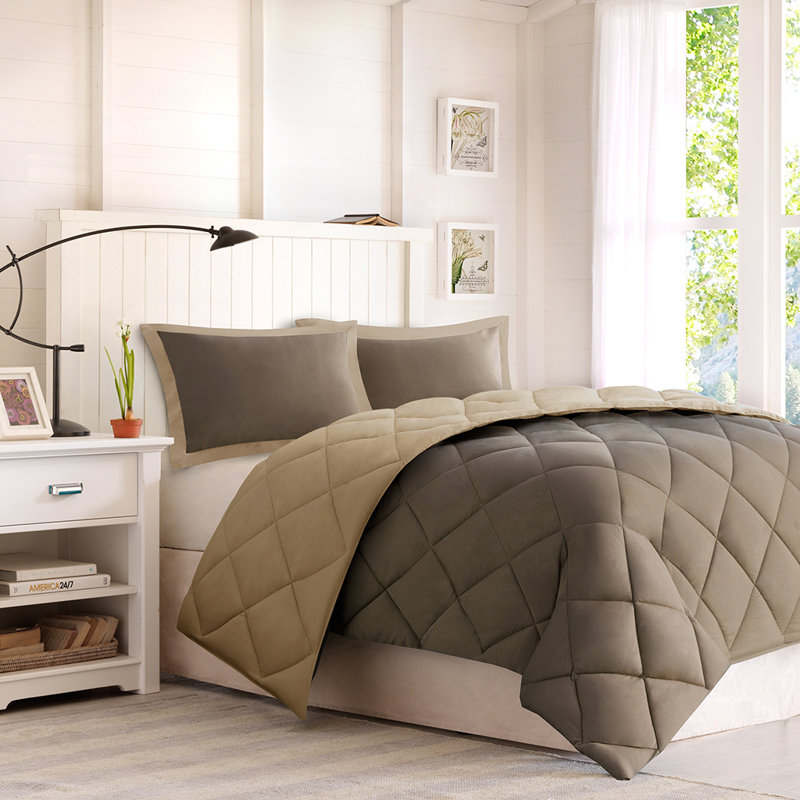 3Pcs Grid Reversible Down Alternative Comforter Set,86"W x 90"L Comforter and 2 20"W x 26"L Shams,Machine Washable, King