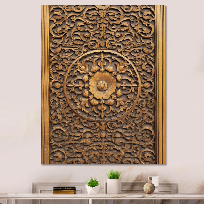Vieille porte en bois sculpté douzième sur toile, H 32 po x l 16 po x P 1 po, Toile tendue