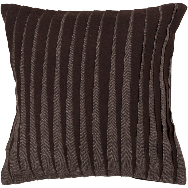 Wool Removable Cover Pillow Throw Authentic Handmade Square Polyester Fill Brown & Grey Non-Reversible Vertical Stripe With Brown Cotton Backing