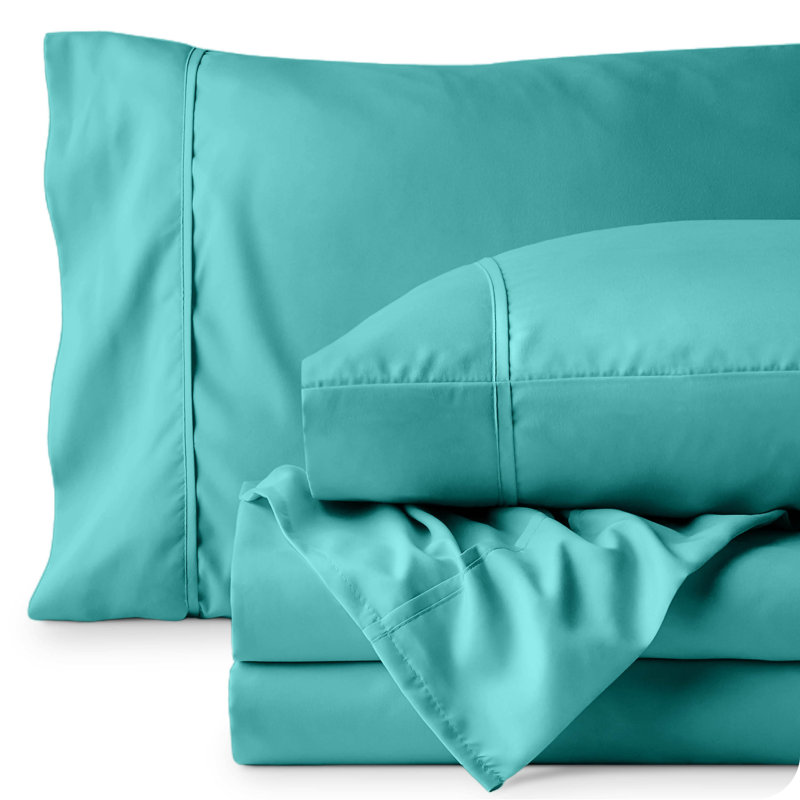 Microfiber Sheet Set with Bonus Pillowcase Set, Turquoise, Split King