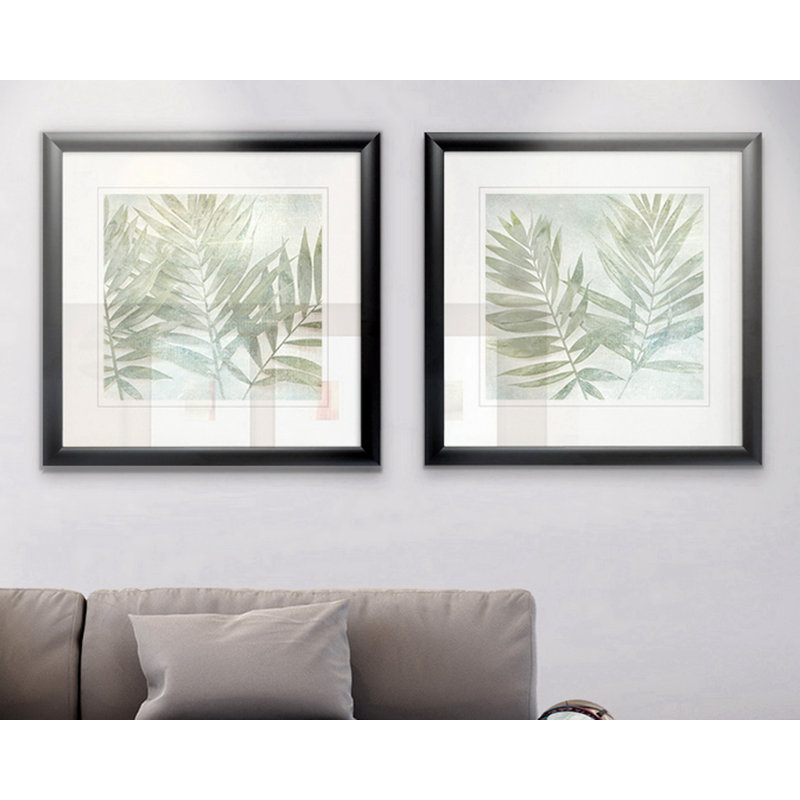 «Soft Leaves I», ensemble de 2 reproductions de cadres photo, Cadre noir