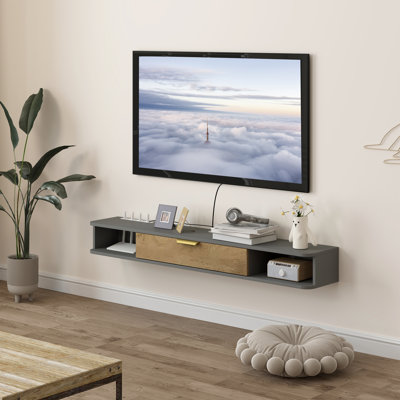 HOMCOM 140 cm Floating TV Stand Cabinet Wall Mounted Modern Charcoal Grey