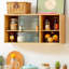 Buffet de cuisine en bambou avec 2 portes coulissantes, armoire de rangement murale autoportante avec tablette pour bouteille, plat, bol, armoire de salle à manger console, Burlywood