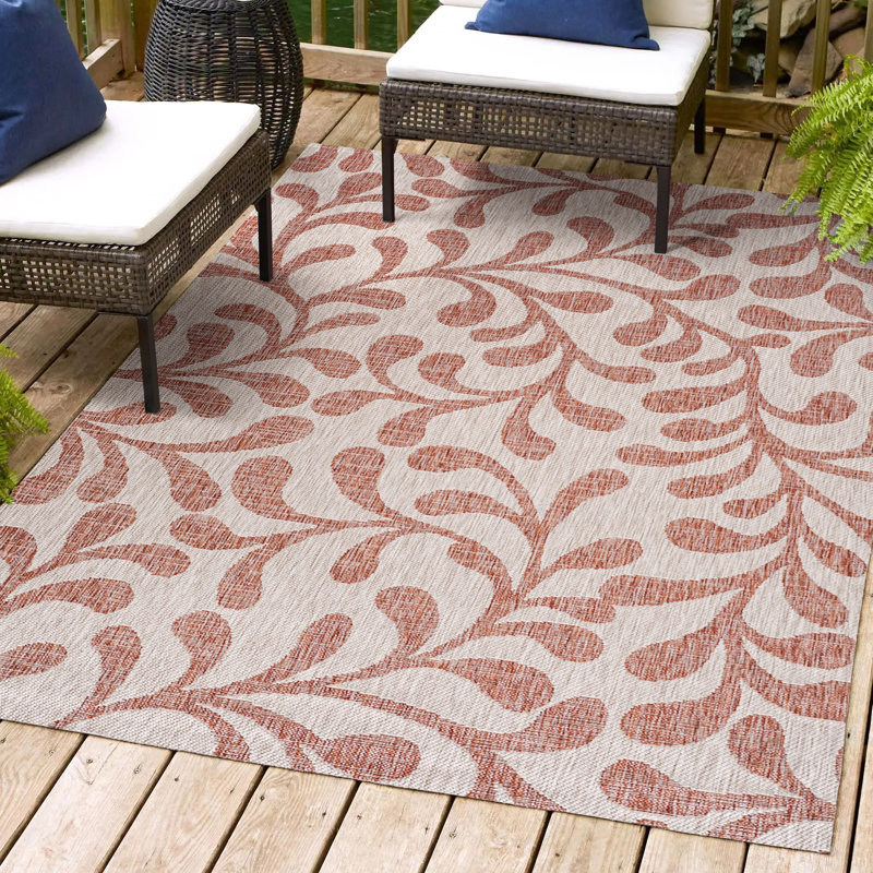 Elsea All Over Indoor/Outdoor Rug, Rectangle 5'3" x 7'7", Red/Beige