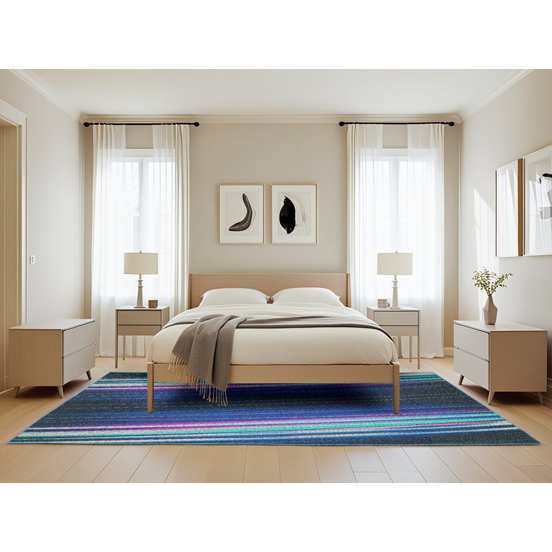 Tapis rayé bleu, Rectangle 5 pi x 8 pi