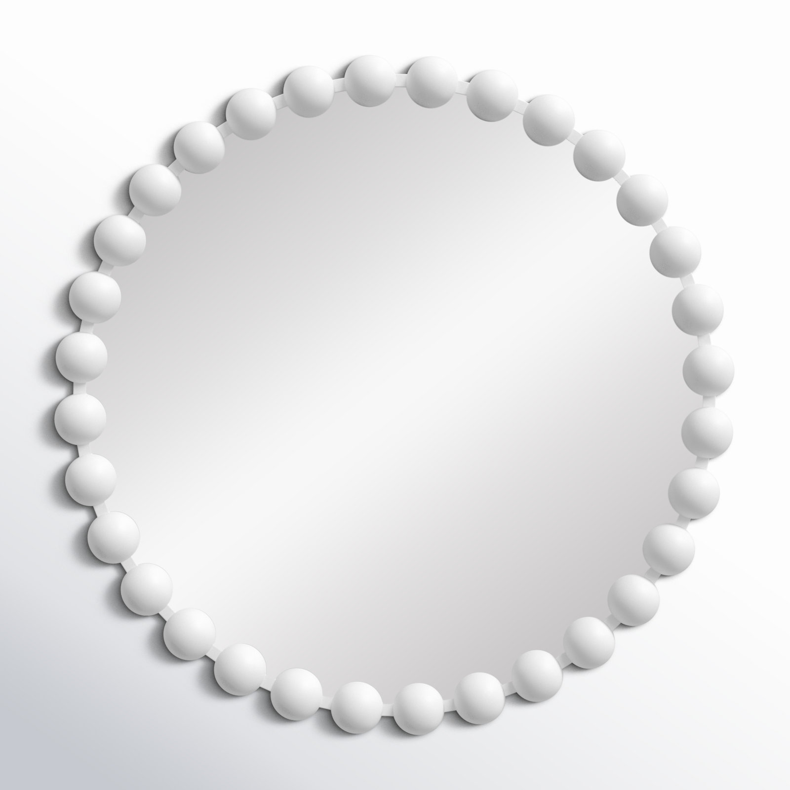 Marlowe Beaded Round Metal Wall Mirror, 27" x 27", Matte White
