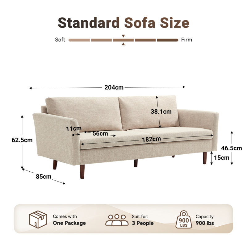 Cicero 204Cm Linen Flared Arm Sofa, Oatmeal