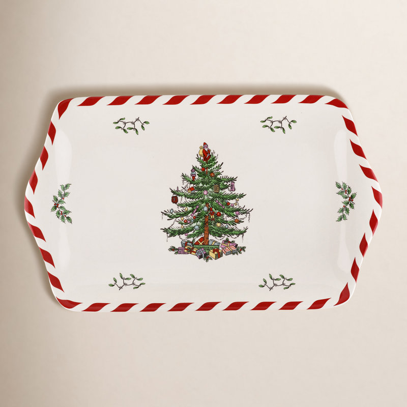 Spode Christmas Tree Peppermint Dessert Tray 12"