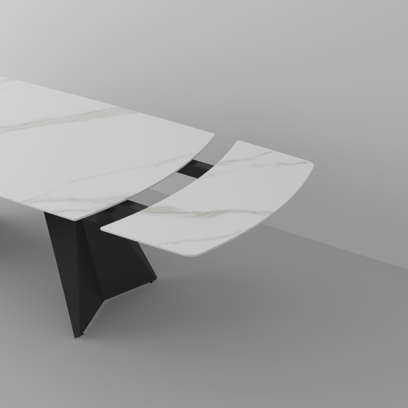 Table de salle à manger Joceline, Blanc marbré brillant