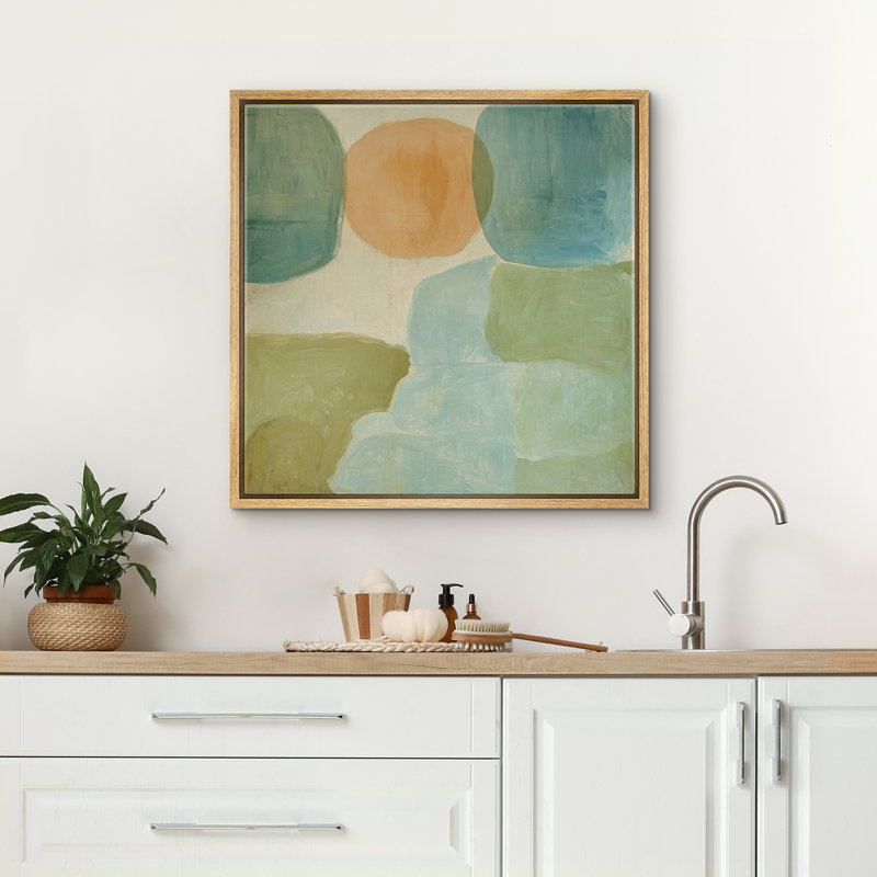 Doux sauge, bleu, orange, forme abstraite, décoration murale pour le salon, H 16 po x l 16 po x P 1,5 po, Naturel