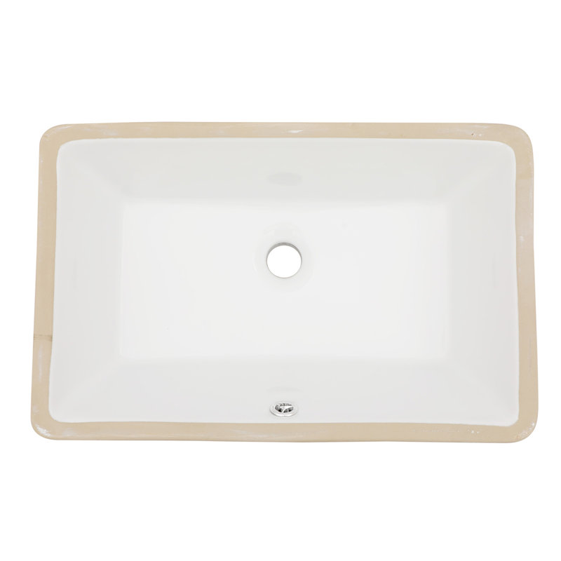 21"X13" White Ceramic Rectangular Undermount Bathroom Sink With Overflow