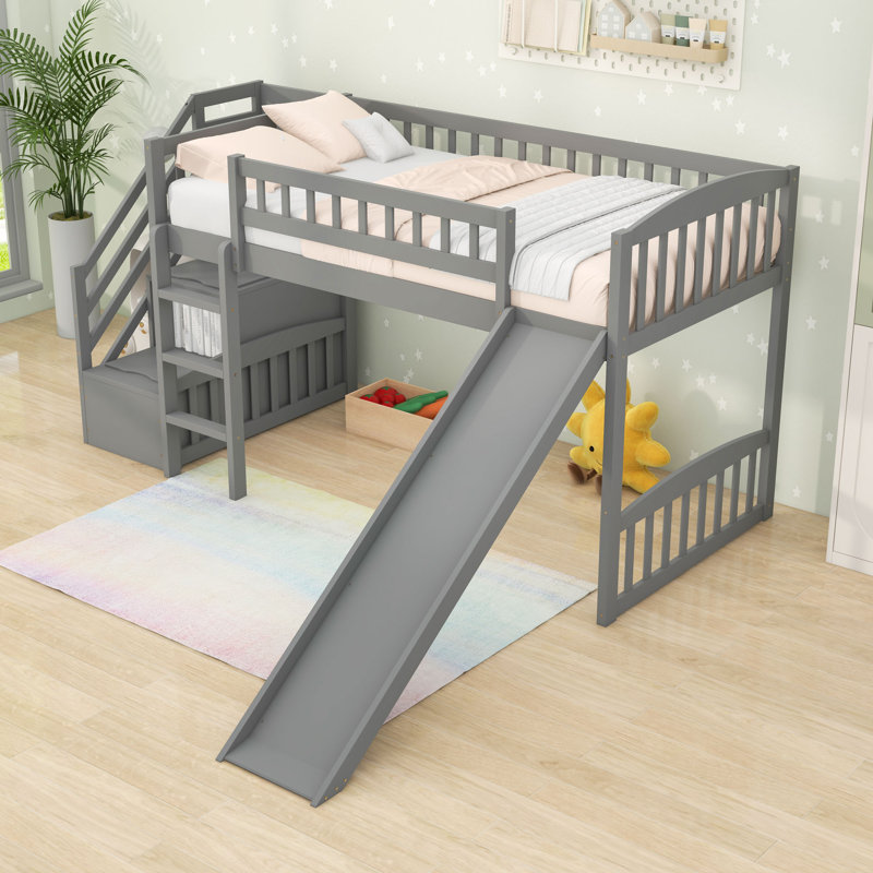 Lit mezzanine simple avec échelle et glissade, Gris