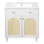 Meuble-lavabo de 30 po avec lavabo en céramique, meuble-lavabo à cadre en bois massif avec tablette réglable, tiroir à bout, panneaux avant en rotin