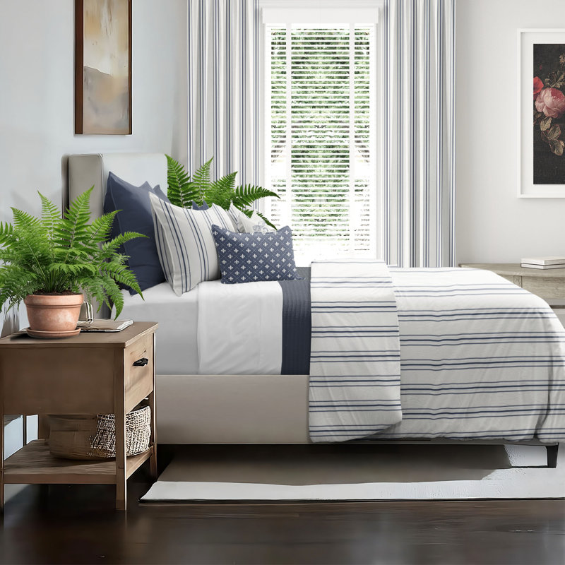 Full Size Denim Stripe Cotton Duvet Cover Set