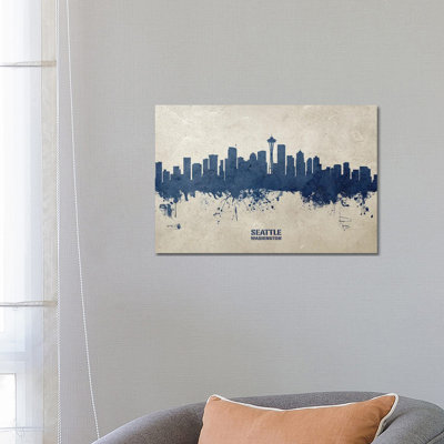 Seattle Washington Skyline Concrete by Michael Tompsett - 1 Piece Wrapped Canvas Painting