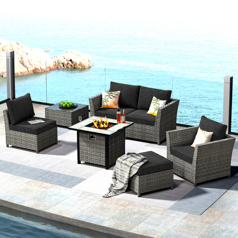 Ignatz Outdoor Seating Group with Cushions, Yes, Black