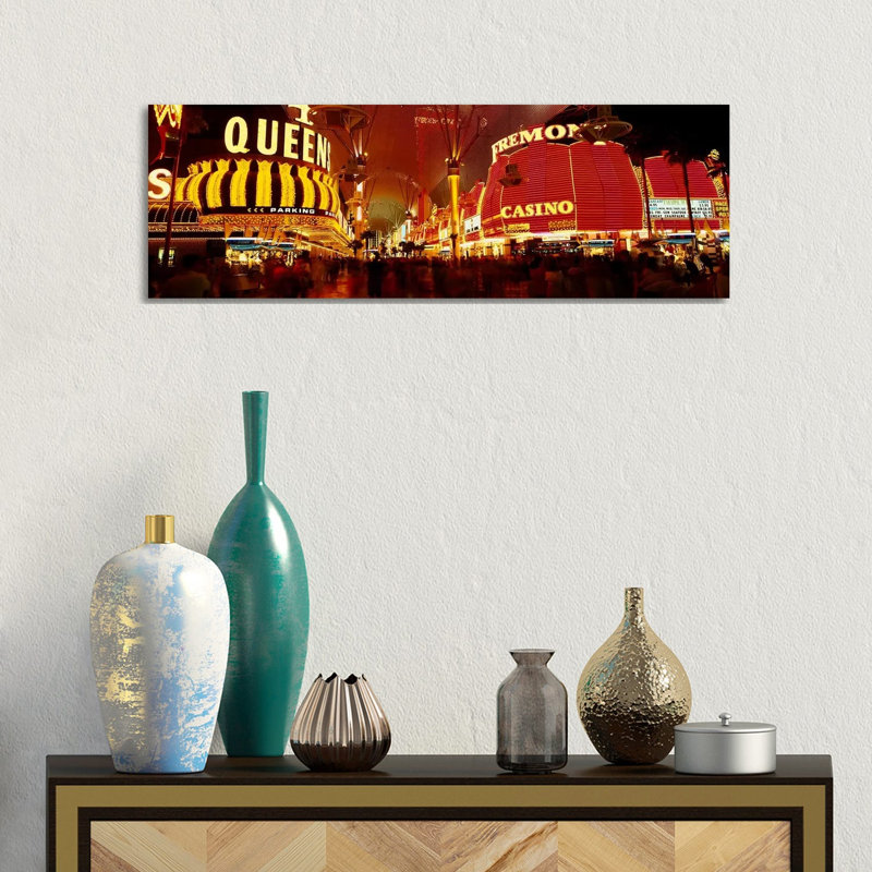 Casino Lit up at Night, Fremont Street, Las Vegas, Nevada, USA 1 Piece Wrapped Canvas Panoramic Wall Art