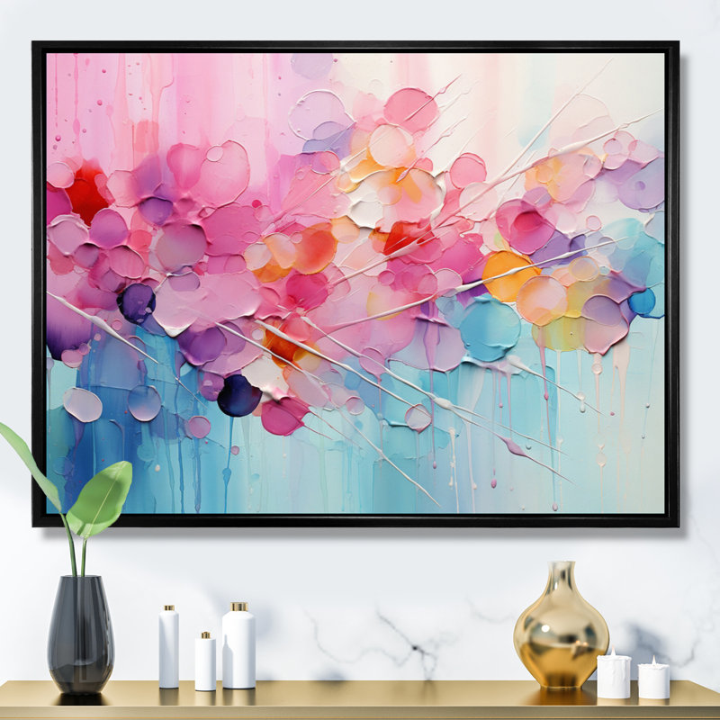 «Gazley» rose, patchwork de pastel bleu sur toile, Reproduction avec cadre flottant, H 34 po x l 44 po, Noir