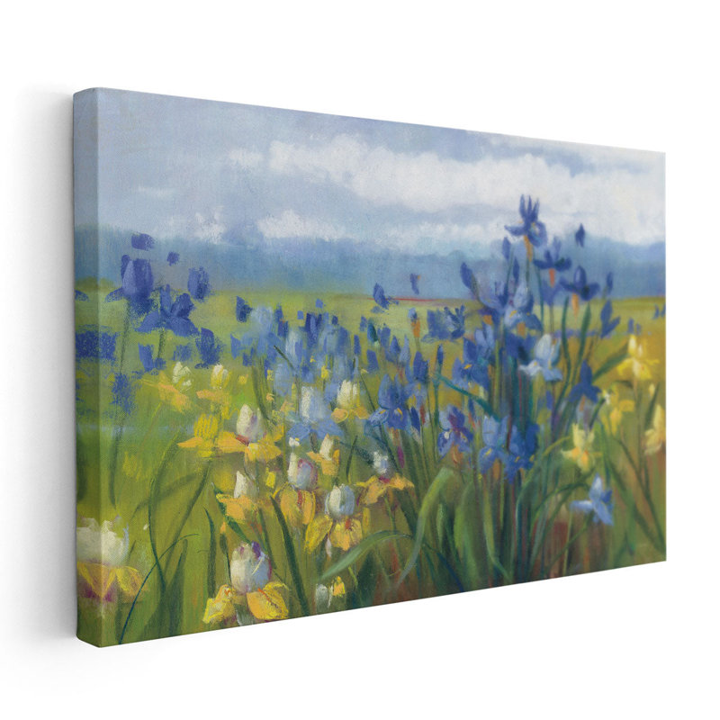 «Blue Flower», art mural sur toile | Fleur bleue et jaune, H 12 po x l 18 po