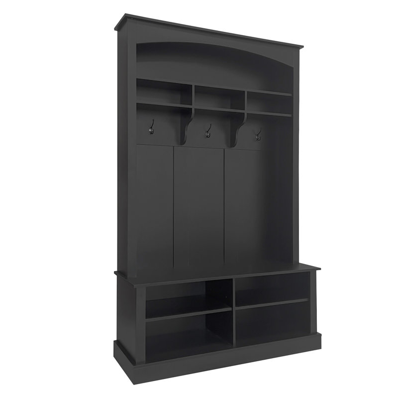 47.2'' Wide Hall Tree With Bench And Shoe Storage, Multi-Functional Storage Bench With 3 Hanging Hooks & Open Storage Space, Rectangle Storage & Shelves Coat Rack For Hallway