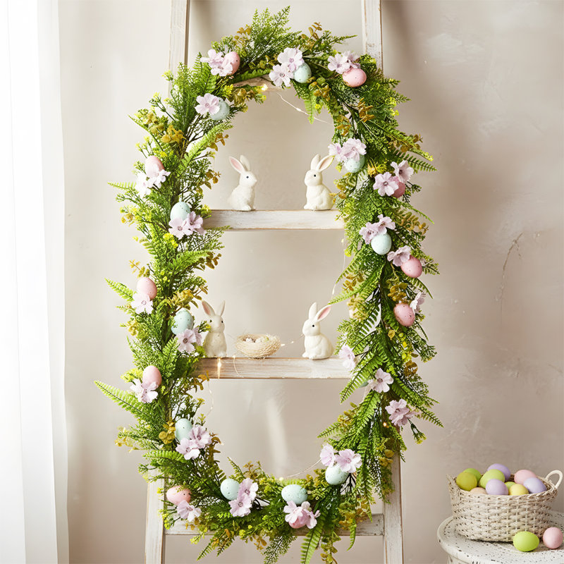 Décorations pour guirlandes de baies de 5,9 pi de fleurs avec œufs de Pâques et guirlandes de vignes florales pour cheminée, manteau, table et intérieur