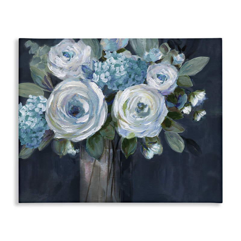 "Blue Mixed Bouquet", art mural par Nan, H 30 po x l 40 po