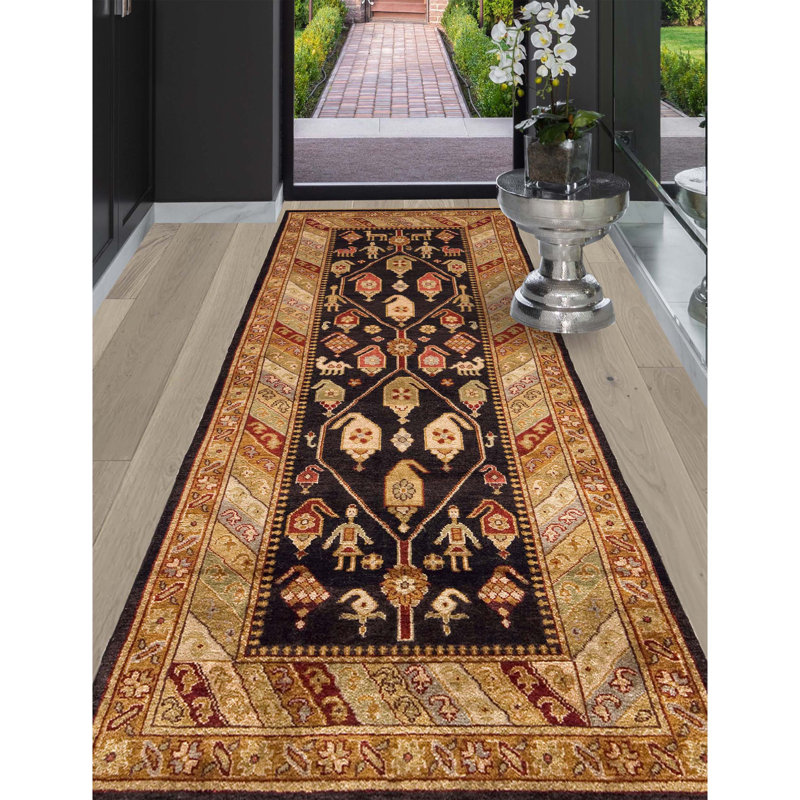 Wool Oriental Area Rug in Black/Brown/Red/Beige, Runner 3'6'' x 6'