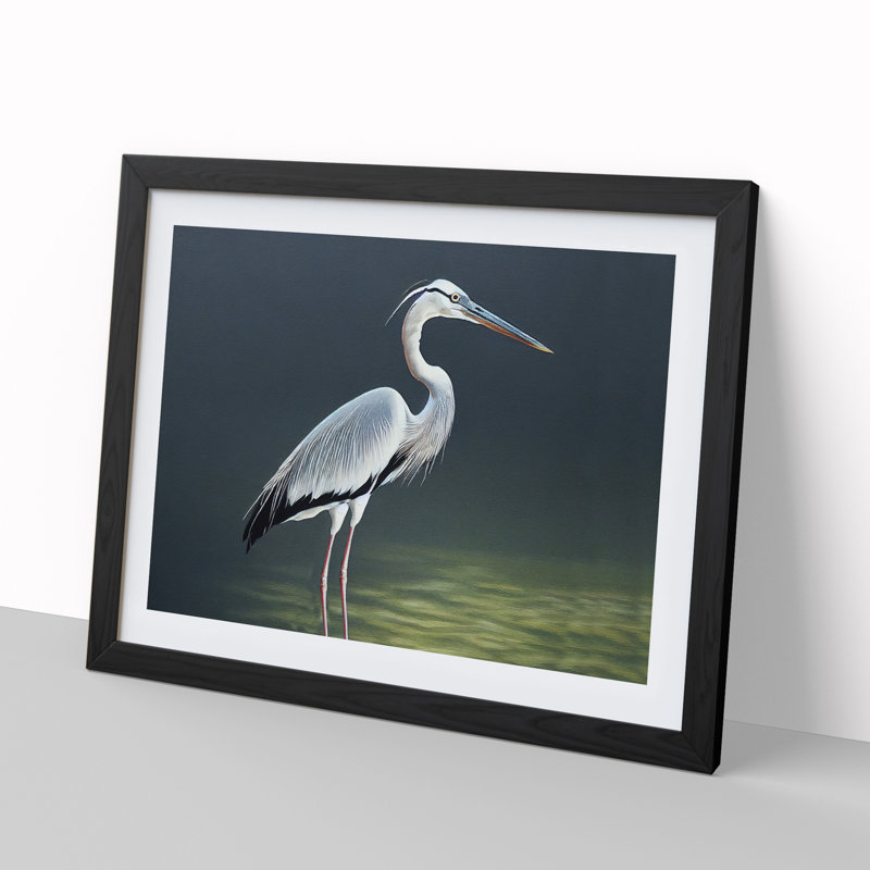 Ingenious Heron Bird - Single Picture Frame Print, 46cm H x 64cm W x 2cm D, Black