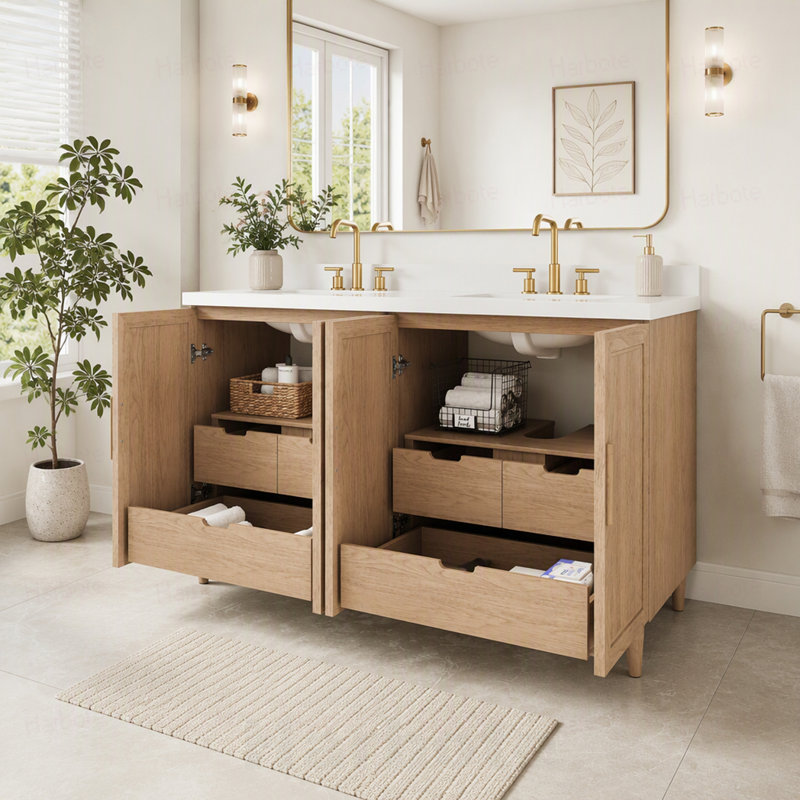 Freestanding Standard Double Vanity Bathroom Vanity With Ceramic Top