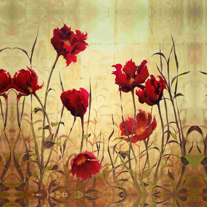 Red Floral 3 - peinture sur toile tendue, H 12 po x l 12 po