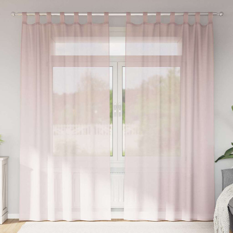 Voile Curtains With Tab Top 2 Pcs, 140cm Width x 245cm Drop, Light Pink