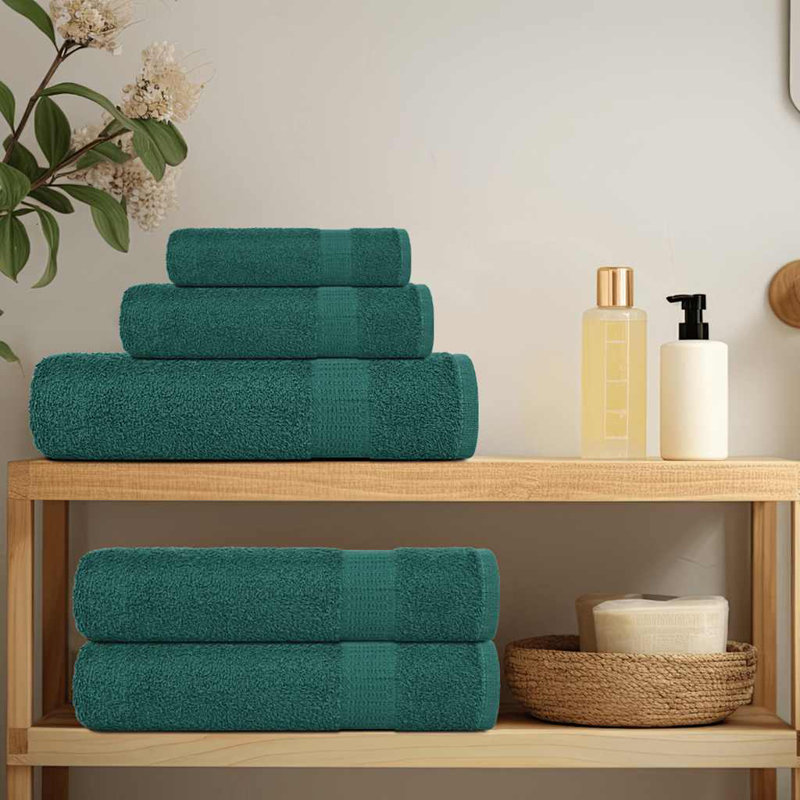 Towel Set 360 Gsm 100% Cotton, Green, 6 Piece Towel Set