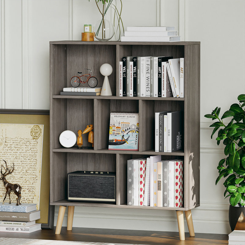 Jaen Solid and Manufactured Wood Cube Bookcase, Platinum Gray, (7 Shelves) 42.5" H x 31.5" W x 9.4" D  