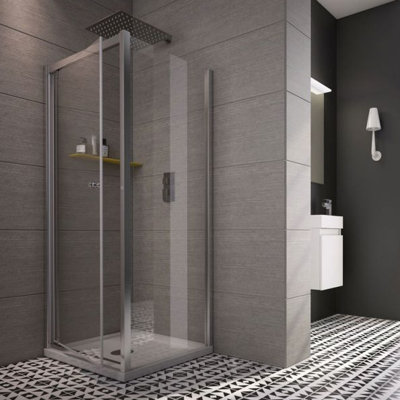 Worcester 800mm W x 1850mm H Pivot Semi-Frameless Shower Door with Clear Glass