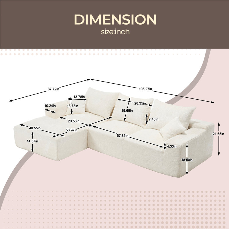 Tissu élégant, excellent toucher, design en forme de L, confort intime, grande profondeur d'assise, extension libre, combinaison aléatoire, flexibilité, compression complète, aucune installation du canapé