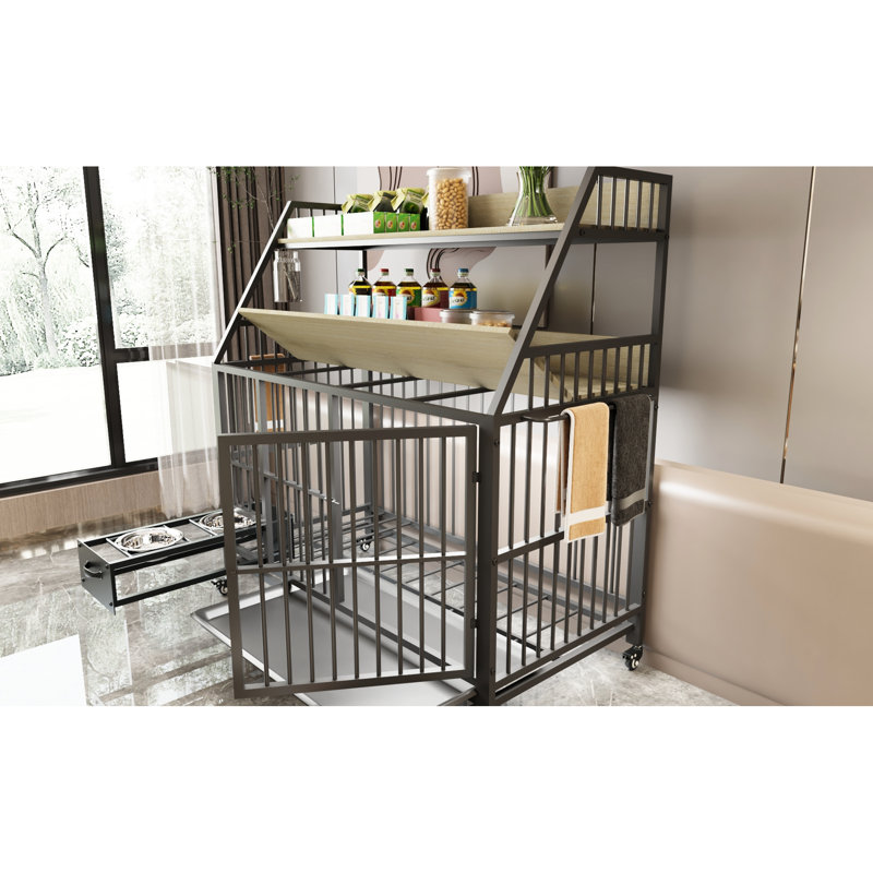 Cage pour animal de compagnie avec fer et -, exquis, noir Profondeur, 23,96 de largeur, 50,58 de hauteur fonctionnelle,