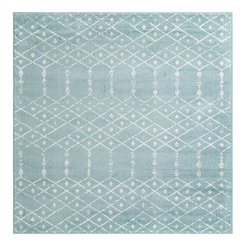 Sierra Geometric Aqua Area Rug, Square 6'1", Aqua