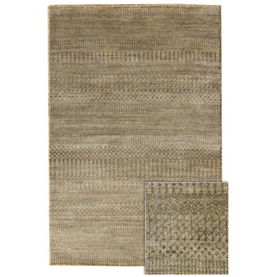 Tapis rectangulaire rayé en laine tissé à la main brun / beige / moka