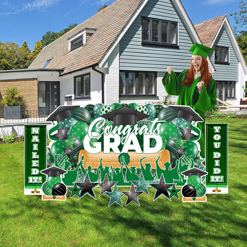 Ensemble de panneaux Jumbo Graduation Yard, 6 pi x 3 pi, comprenant des piquets, Vert