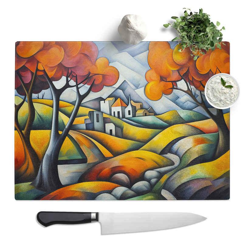 Landscape Cubism No.3  Glass Chopping Board