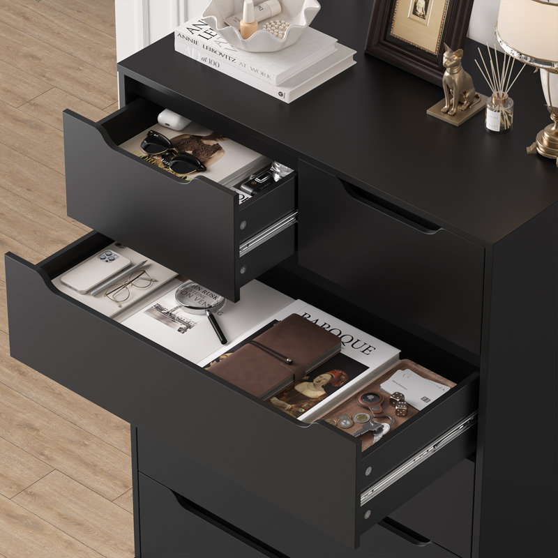 Commode 6 tiroirs l 27,6 po, Noir