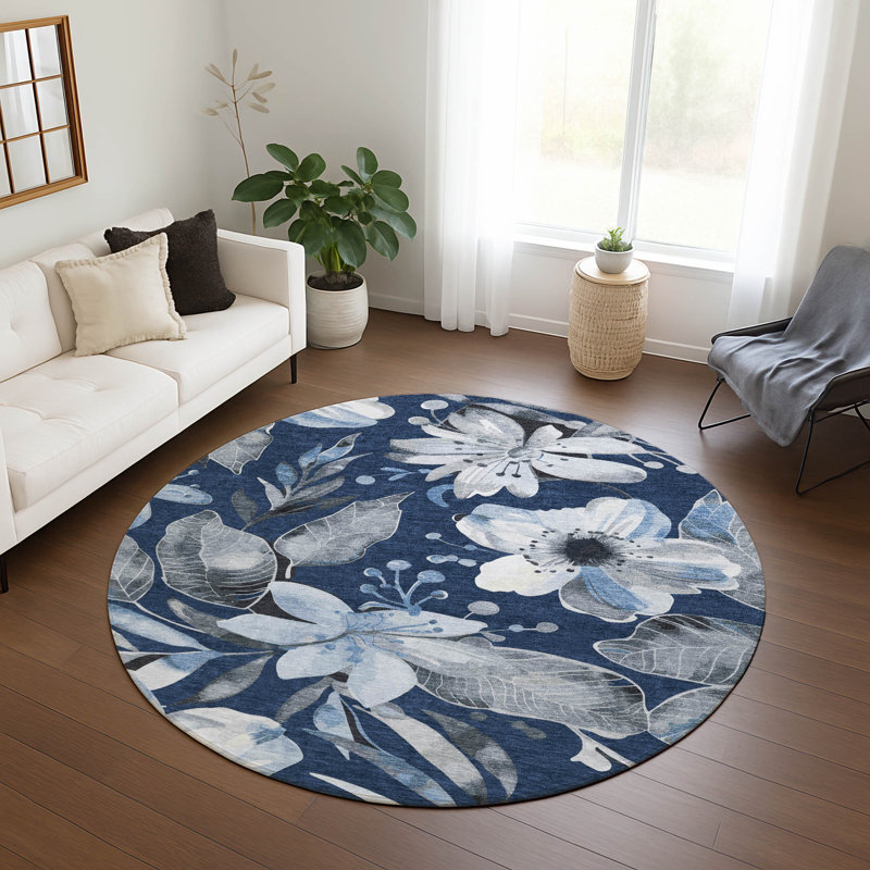 Machine Washable Indoor/Outdoor Millner ACN2260 Floral Rug, Rond 8 pi