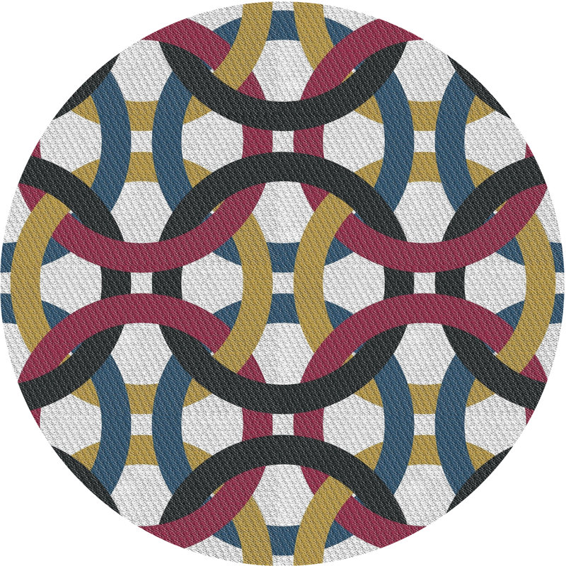 Rose géométrique/jaune/Tapis décoratif bleu, Rond 6 pi
